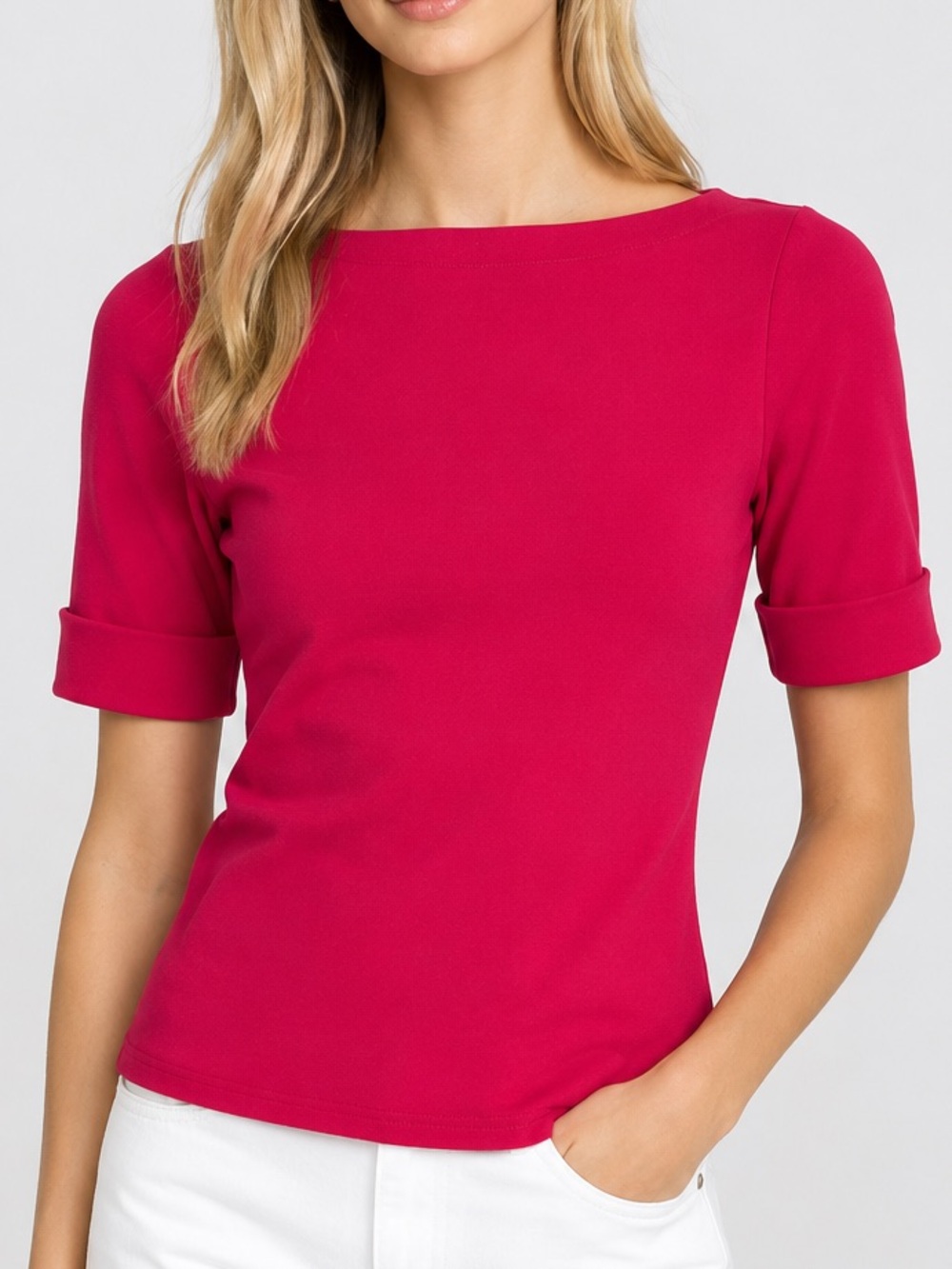 Ralph Lauren Black Label Fuchsia Pink 3/4 Sleeve Boat Neck Top